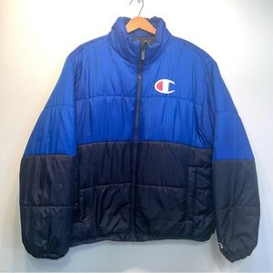 Champion Blue Black Stadium Wear Puffer Full Zip Jacket Coat Size Large